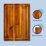 Nuvora Handcrafted Acacia Wood Grain Thick Reversible Cutting Board with Juice Grooves