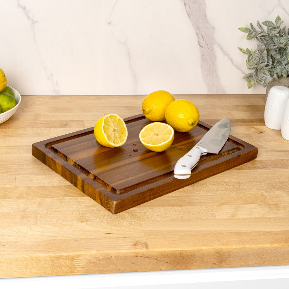 Nuvora Handcrafted Acacia Wood Grain Thick Reversible Cutting Board with Juice Grooves