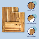 Savora Handcrafted Acacia Wood Grain Reversible Cutting Board with Juice Grooves and Built-In Handle
