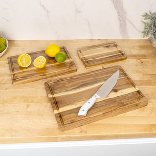 Savora Handcrafted Acacia Wood Grain Reversible Cutting Board with Juice Grooves and Built-In Handle