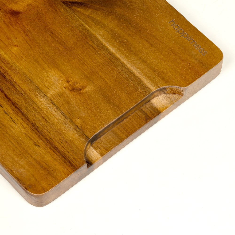 Savora Handcrafted Acacia Wood Grain Reversible Cutting Board with Juice Grooves and Built-In Handle