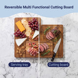 Savora Handcrafted Acacia Wood Grain Reversible Cutting Board with Juice Grooves and Built-In Handle