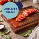 Savora Handcrafted Acacia Wood Grain Reversible Cutting Board with Juice Grooves and Built-In Handle