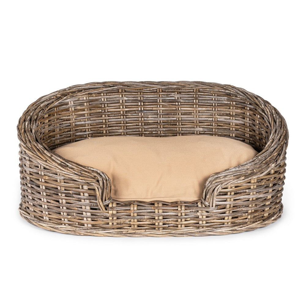 Curvy Rattan Pet Bed with Machine-Washable Cushion