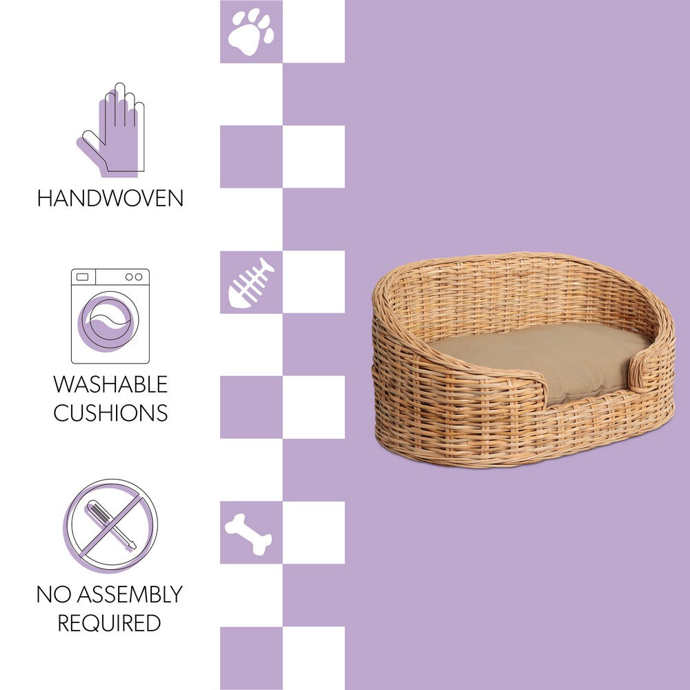 Curvy Rattan Pet Bed with Machine-Washable Cushion