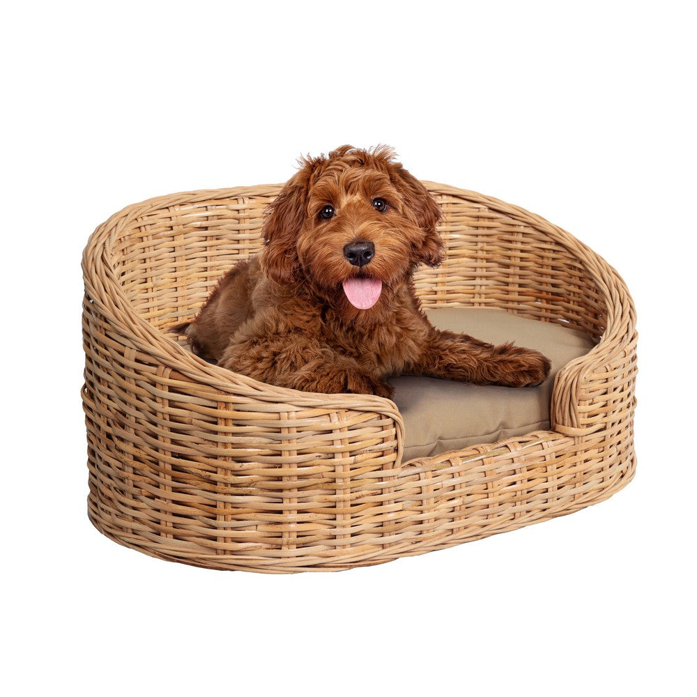 Curvy Rattan Pet Bed with Machine-Washable Cushion