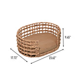 Giri 24" x 18" Modern Bohemian Handwoven Hyacinth Open-Weave Oval Pet Bed with Machine-Washable Cushion