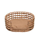Giri 24" x 18" Modern Bohemian Handwoven Hyacinth Open-Weave Oval Pet Bed with Machine-Washable Cushion