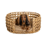 Giri 24" x 18" Modern Bohemian Handwoven Hyacinth Open-Weave Oval Pet Bed with Machine-Washable Cushion