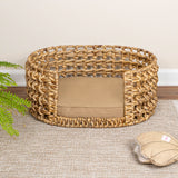 Giri 24" x 18" Modern Bohemian Handwoven Hyacinth Open-Weave Oval Pet Bed with Machine-Washable Cushion