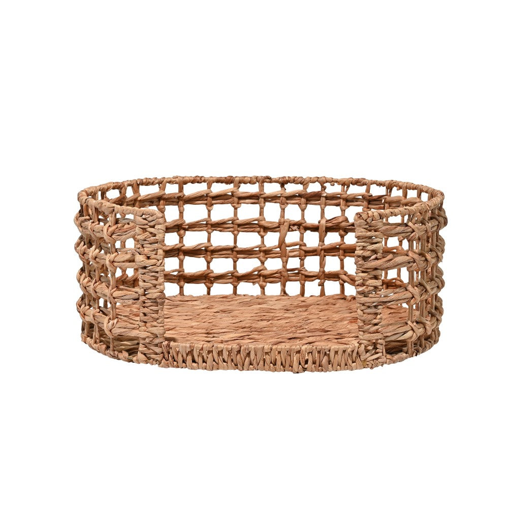 Giri 24" x 18" Modern Bohemian Handwoven Hyacinth Open-Weave Oval Pet Bed with Machine-Washable Cushion