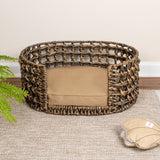Giri 24" x 18" Modern Bohemian Handwoven Hyacinth Open-Weave Oval Pet Bed with Machine-Washable Cushion