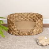 Nath 24" x 18" Classic Farmhouse Handwoven Hyacinth Oval Pet Bed with Machine-Washable Cushion