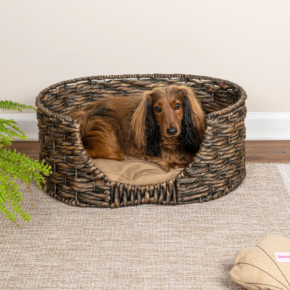 Nath 24" x 18" Classic Farmhouse Handwoven Hyacinth Oval Pet Bed with Machine-Washable Cushion