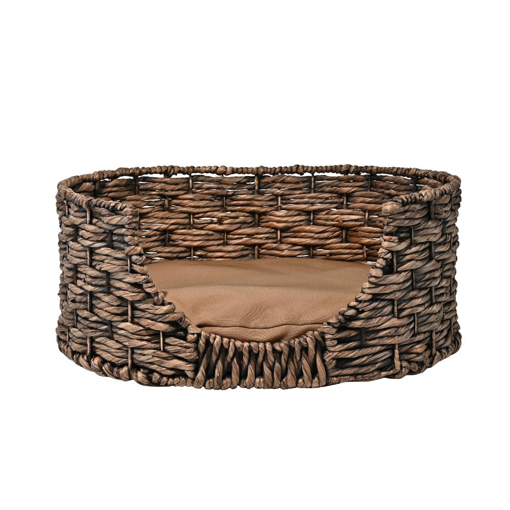 Nath 24" x 18" Classic Farmhouse Handwoven Hyacinth Oval Pet Bed with Machine-Washable Cushion