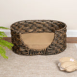Nath 24" x 18" Classic Farmhouse Handwoven Hyacinth Oval Pet Bed with Machine-Washable Cushion