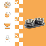 PinePaw Small/Medium Modern Weighted Double Marble and Stainless Steel Bowl 12oz (1.5 Cups) Feeder with Non-Slip Marble Tray Set