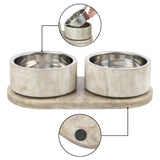 PinePaw Small/Medium Modern Weighted Double Marble and Stainless Steel Bowl 12oz (1.5 Cups) Feeder with Non-Slip Marble Tray Set