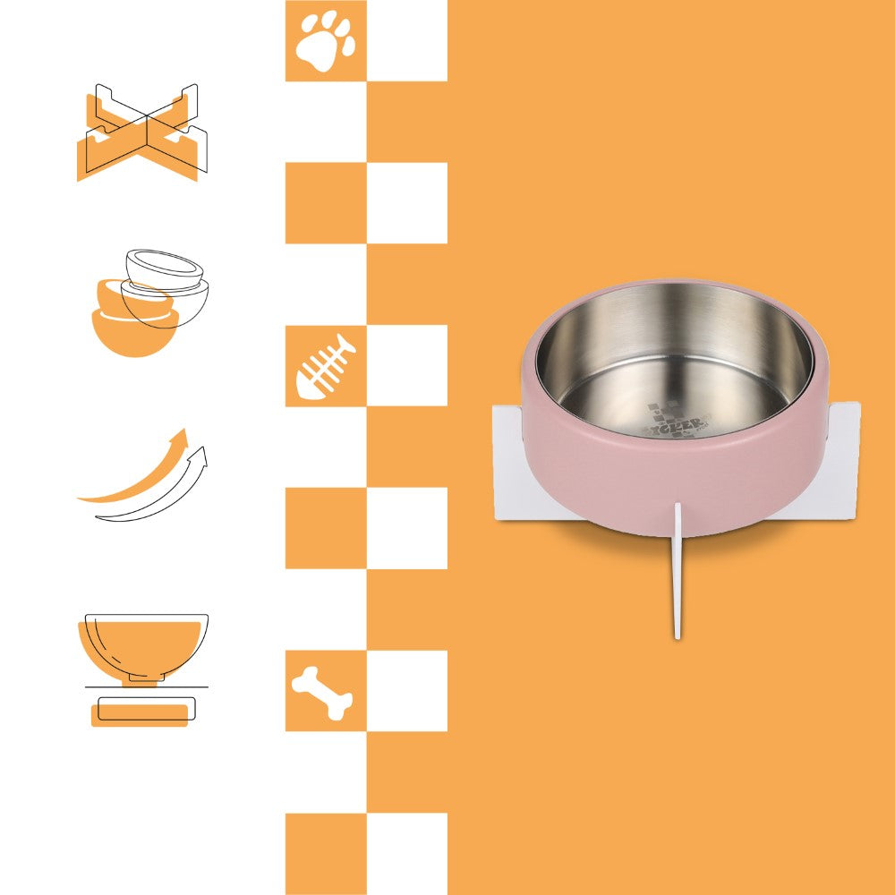 LeafLick Small/Medium Concrete and Stainless Steel Bowl 16oz (2 Cups) with Metal Stand Pet Feeder