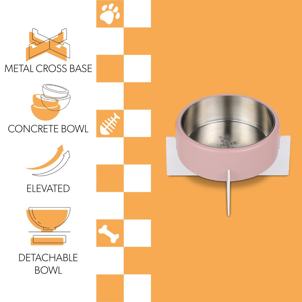LeafLick Small/Medium Concrete and Stainless Steel Bowl 16oz (2 Cups) with Metal Stand Pet Feeder