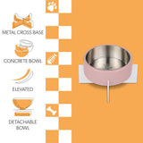 LeafLick Small/Medium Concrete and Stainless Steel Bowl 16oz (2 Cups) with Metal Stand Pet Feeder