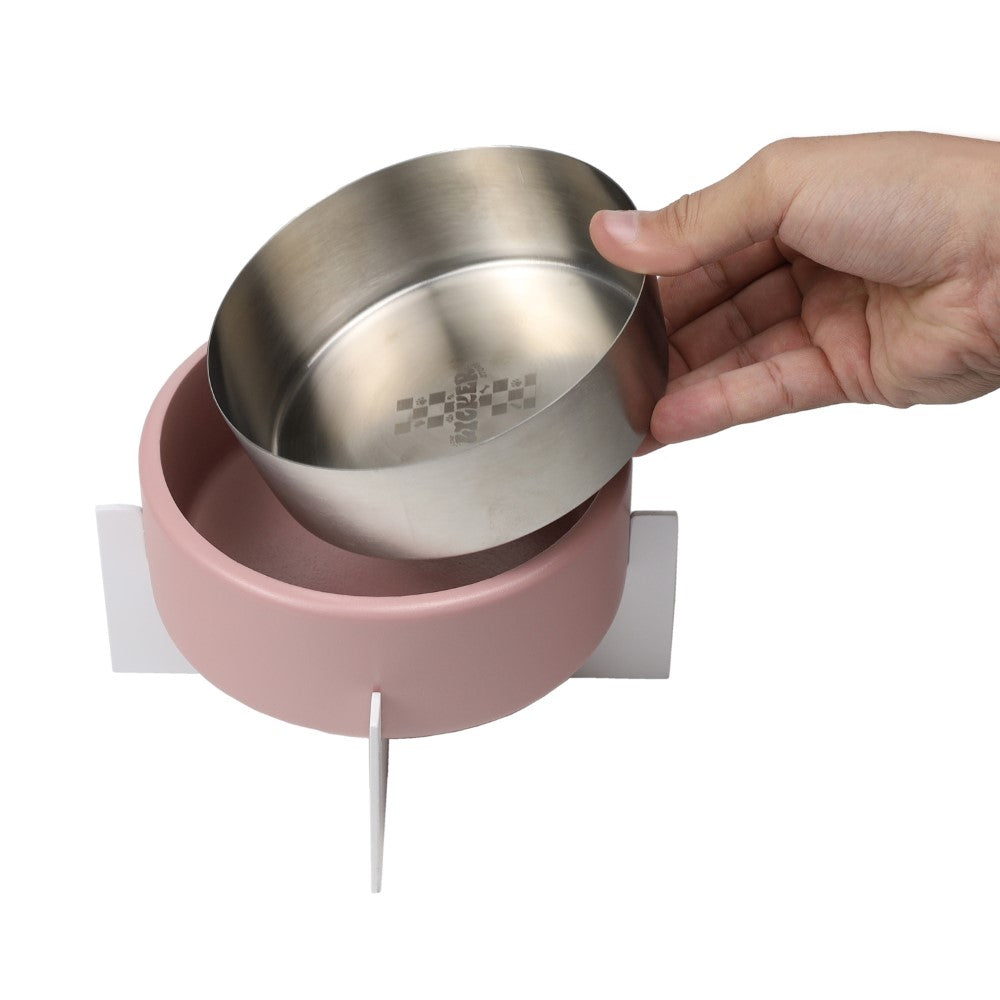 LeafLick Small/Medium Concrete and Stainless Steel Bowl 16oz (2 Cups) with Metal Stand Pet Feeder