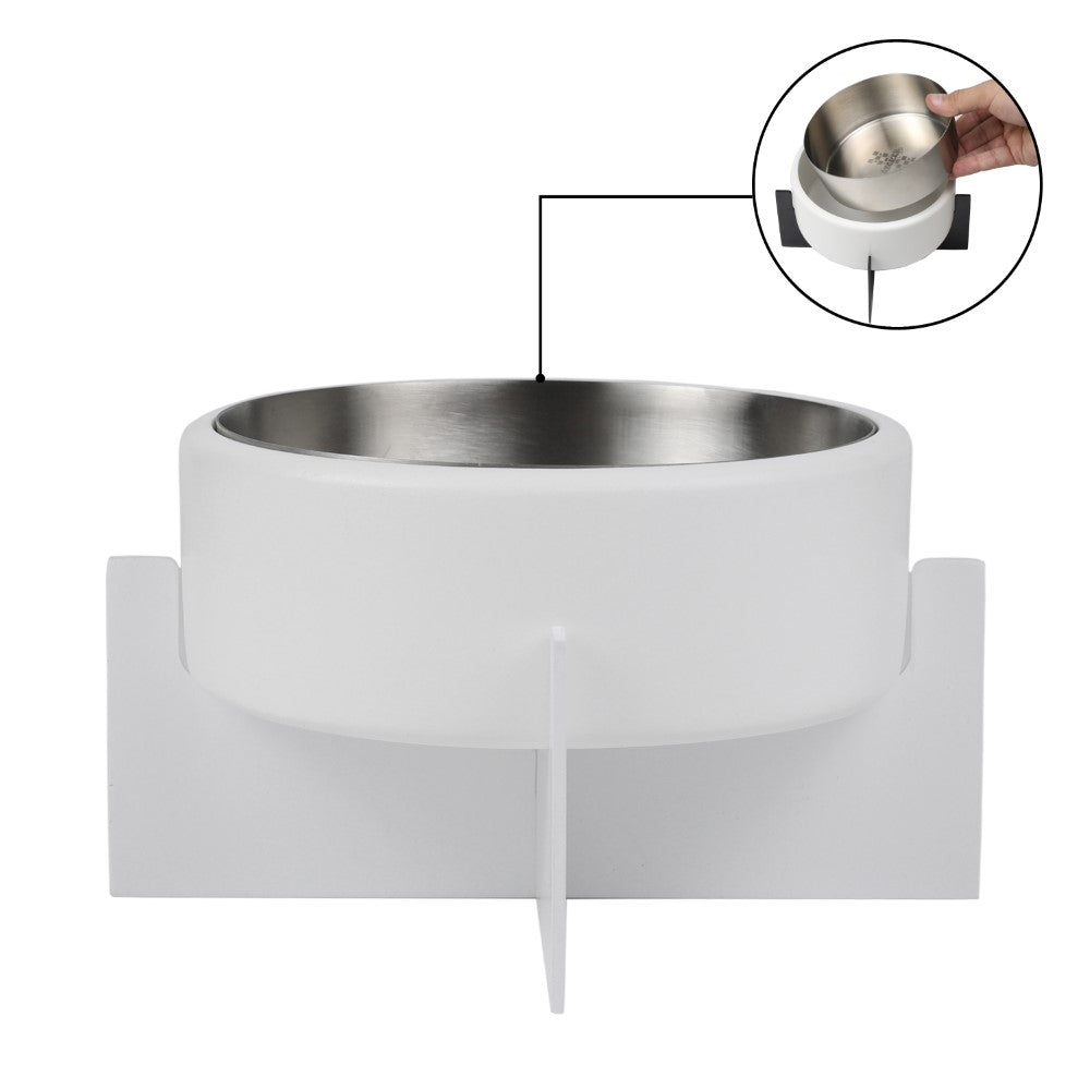 LeafLick Small/Medium Concrete and Stainless Steel Bowl 16oz (2 Cups) with Metal Stand Pet Feeder