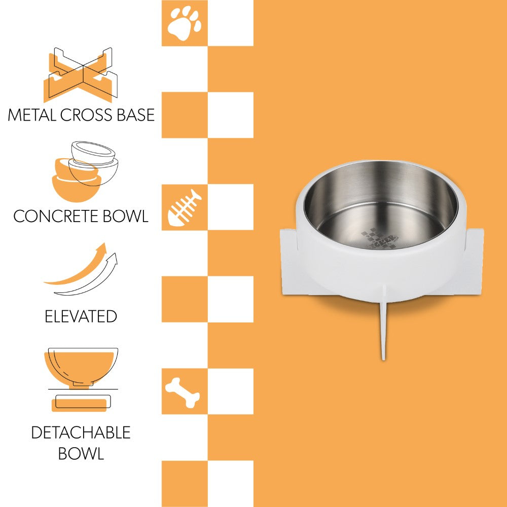 LeafLick Small/Medium Concrete and Stainless Steel Bowl 16oz (2 Cups) with Metal Stand Pet Feeder