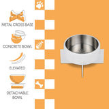 LeafLick Small/Medium Concrete and Stainless Steel Bowl 16oz (2 Cups) with Metal Stand Pet Feeder
