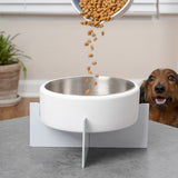 LeafLick Small/Medium Concrete and Stainless Steel Bowl 16oz (2 Cups) with Metal Stand Pet Feeder