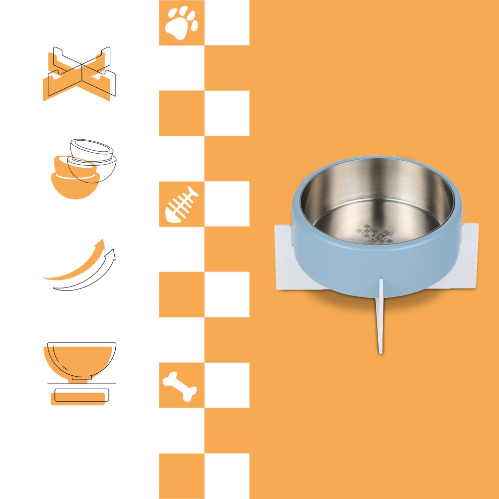 LeafLick Small/Medium Concrete and Stainless Steel Bowl 16oz (2 Cups) with Metal Stand Pet Feeder