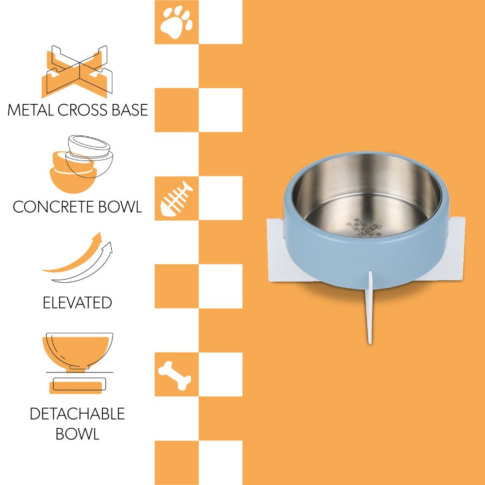 LeafLick Small/Medium Concrete and Stainless Steel Bowl 16oz (2 Cups) with Metal Stand Pet Feeder