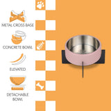 LeafLick Small/Medium Concrete and Stainless Steel Bowl 16oz (2 Cups) with Metal Stand Pet Feeder