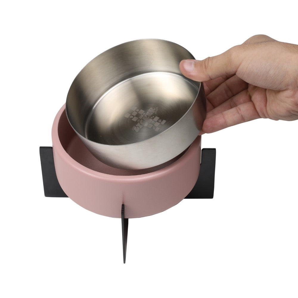 LeafLick Small/Medium Concrete and Stainless Steel Bowl 16oz (2 Cups) with Metal Stand Pet Feeder
