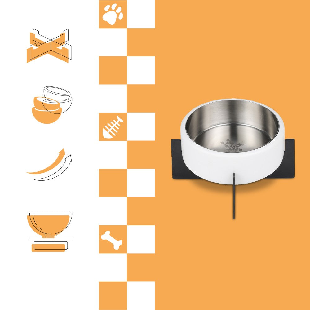 LeafLick Small/Medium Concrete and Stainless Steel Bowl 16oz (2 Cups) with Metal Stand Pet Feeder