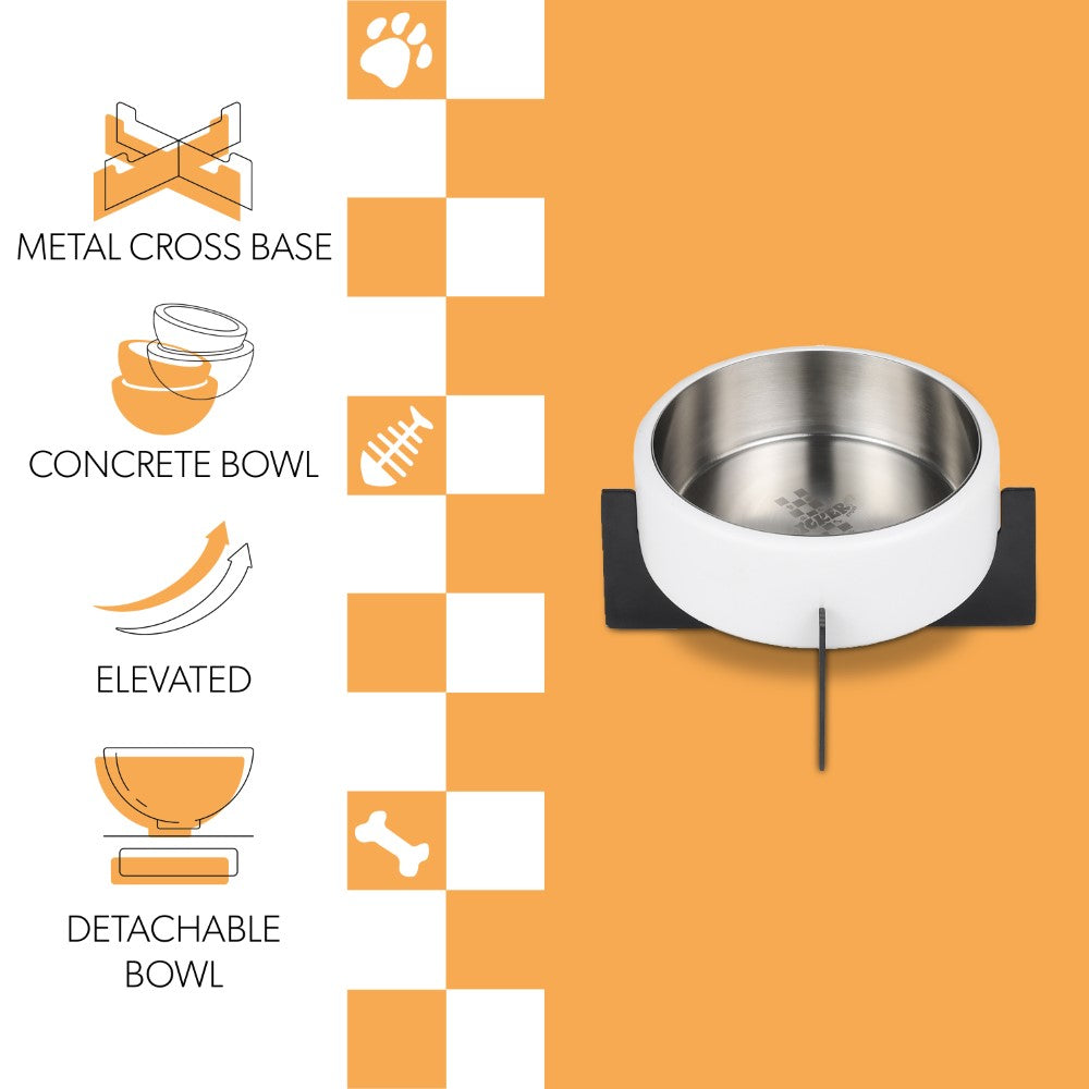 LeafLick Small/Medium Concrete and Stainless Steel Bowl 16oz (2 Cups) with Metal Stand Pet Feeder