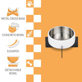 LeafLick Small/Medium Concrete and Stainless Steel Bowl 16oz (2 Cups) with Metal Stand Pet Feeder