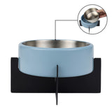 LeafLick Small/Medium Concrete and Stainless Steel Bowl 16oz (2 Cups) with Metal Stand Pet Feeder