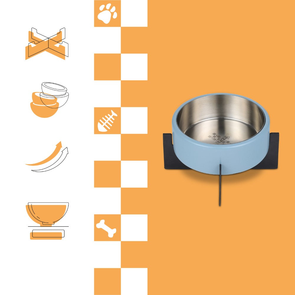 LeafLick Small/Medium Concrete and Stainless Steel Bowl 16oz (2 Cups) with Metal Stand Pet Feeder