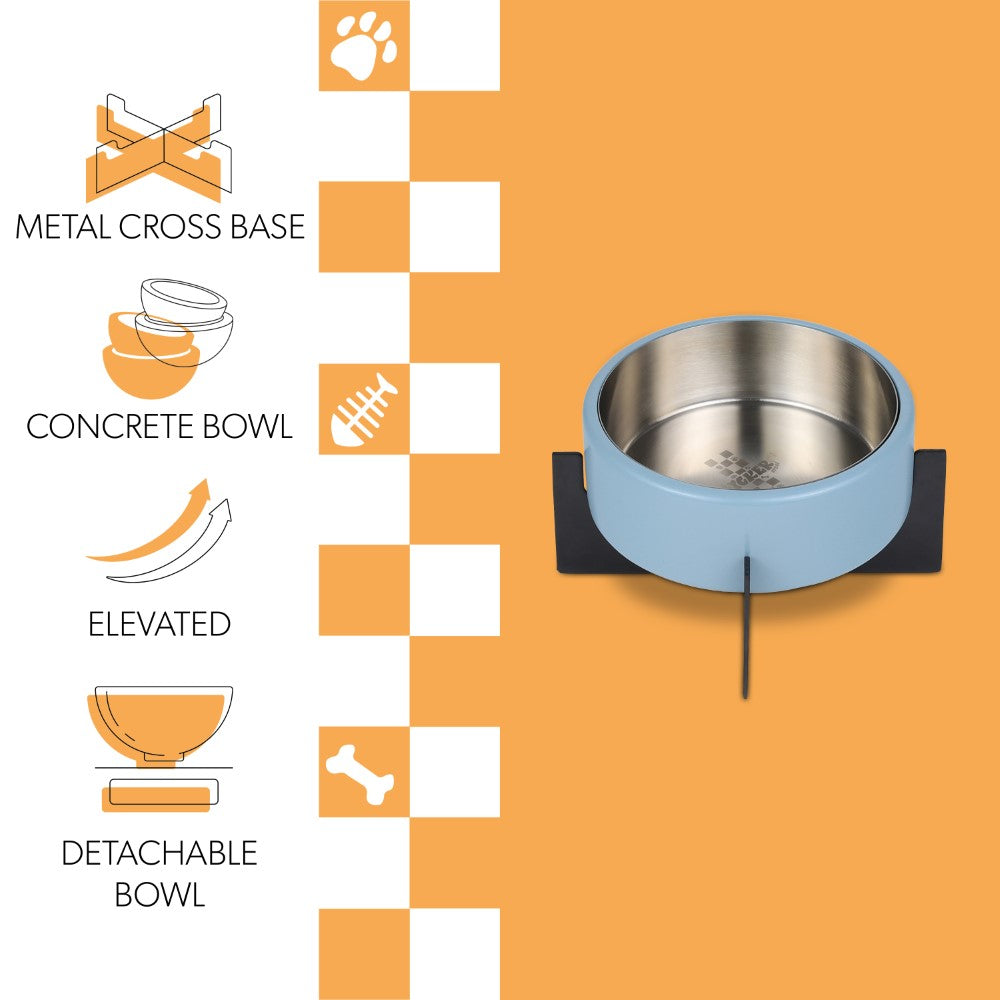 LeafLick Small/Medium Concrete and Stainless Steel Bowl 16oz (2 Cups) with Metal Stand Pet Feeder