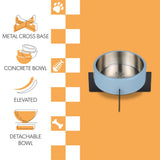 LeafLick Small/Medium Concrete and Stainless Steel Bowl 16oz (2 Cups) with Metal Stand Pet Feeder