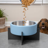LeafLick Small/Medium Concrete and Stainless Steel Bowl 16oz (2 Cups) with Metal Stand Pet Feeder