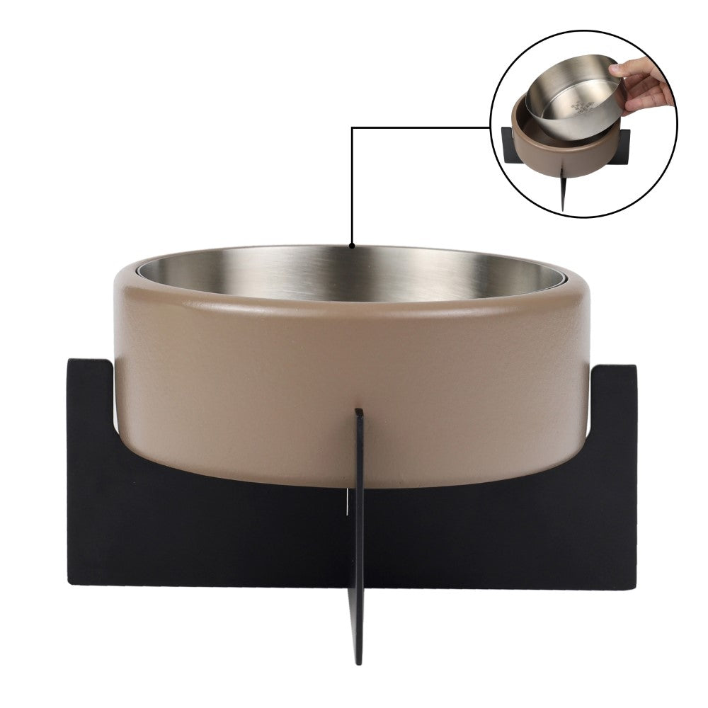 LeafLick Small/Medium Concrete and Stainless Steel Bowl 16oz (2 Cups) with Metal Stand Pet Feeder