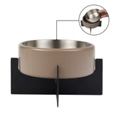 LeafLick Small/Medium Concrete and Stainless Steel Bowl 16oz (2 Cups) with Metal Stand Pet Feeder