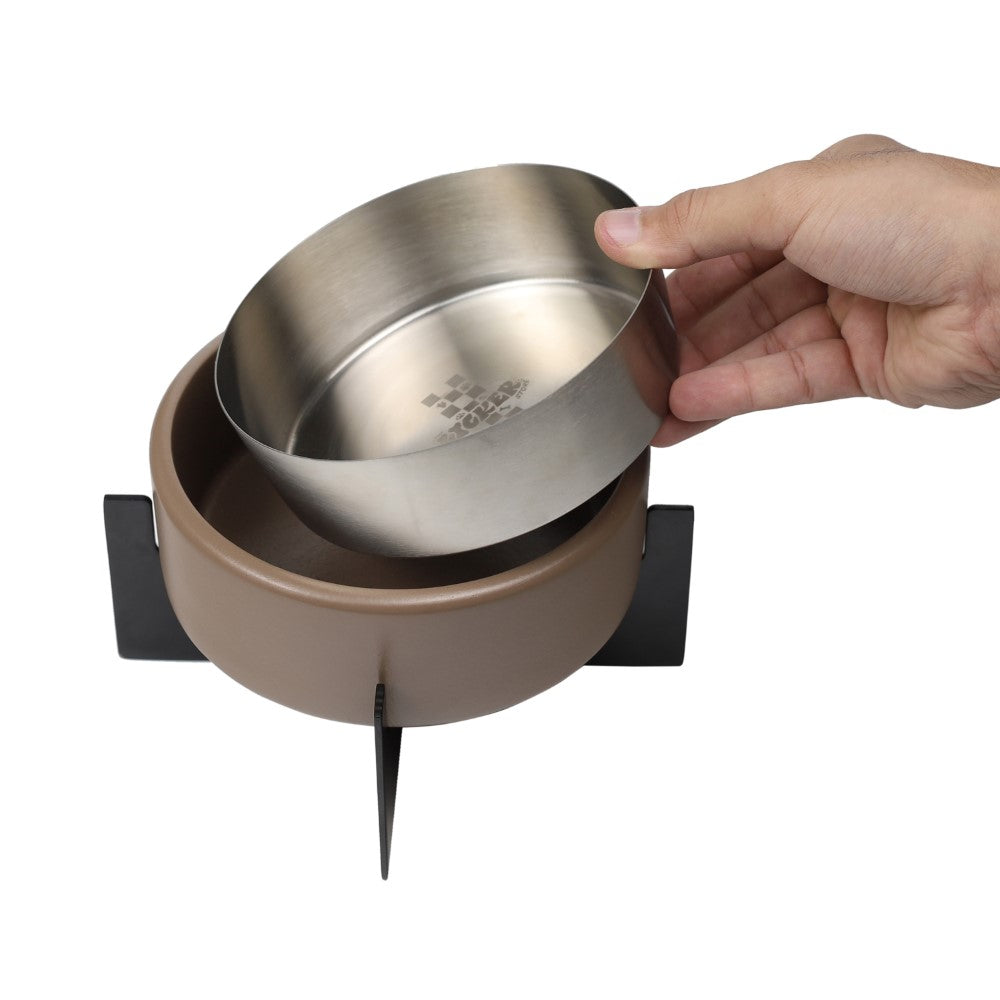 LeafLick Small/Medium Concrete and Stainless Steel Bowl 16oz (2 Cups) with Metal Stand Pet Feeder