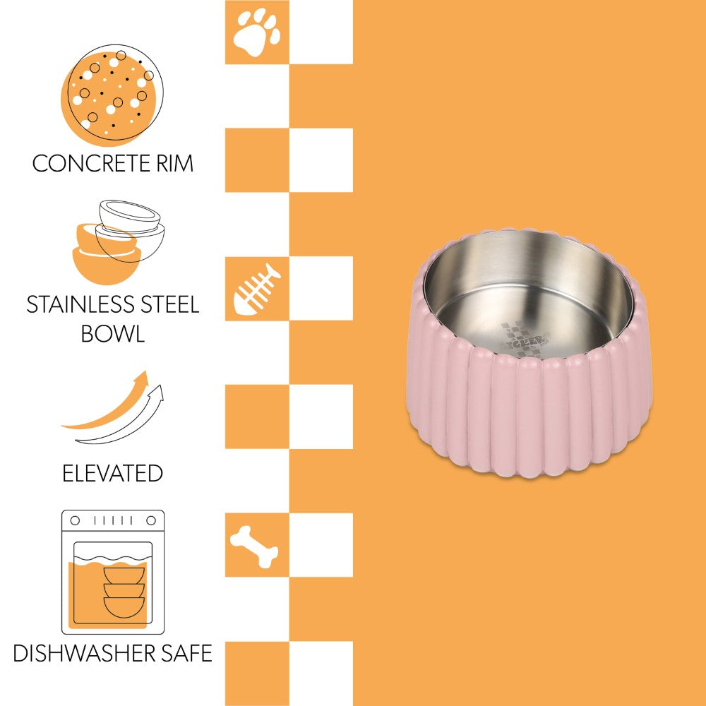 RiverTail Ridge Small/Medium Slanted Concrete and Stainless Steel Bowl 16oz (2 Cups) Pet Feeder
