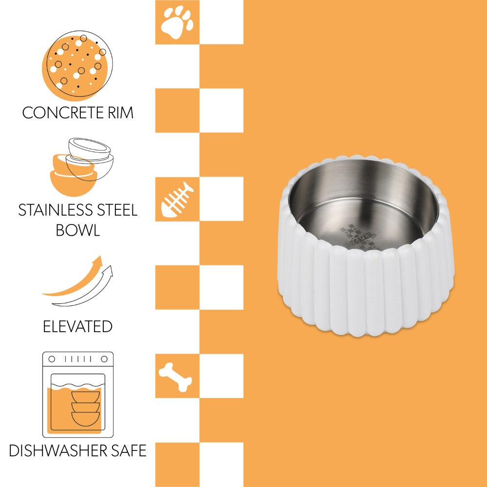 RiverTail Ridge Small/Medium Slanted Concrete and Stainless Steel Bowl 16oz (2 Cups) Pet Feeder
