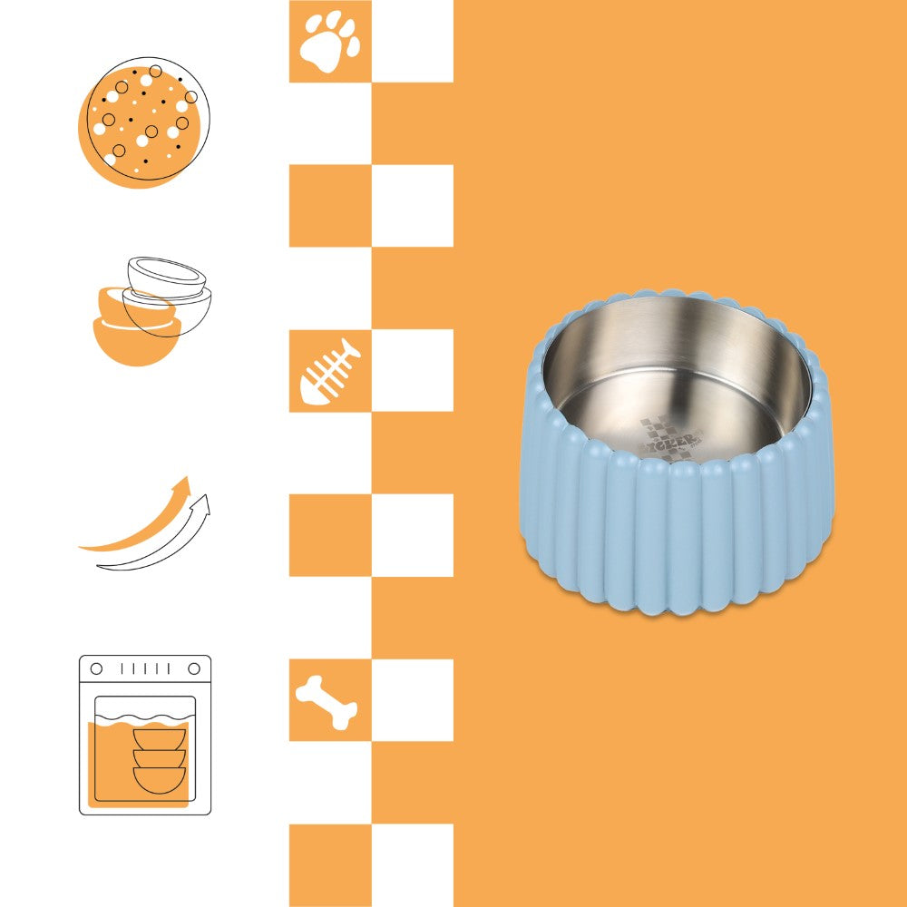 RiverTail Ridge Small/Medium Slanted Concrete and Stainless Steel Bowl 16oz (2 Cups) Pet Feeder