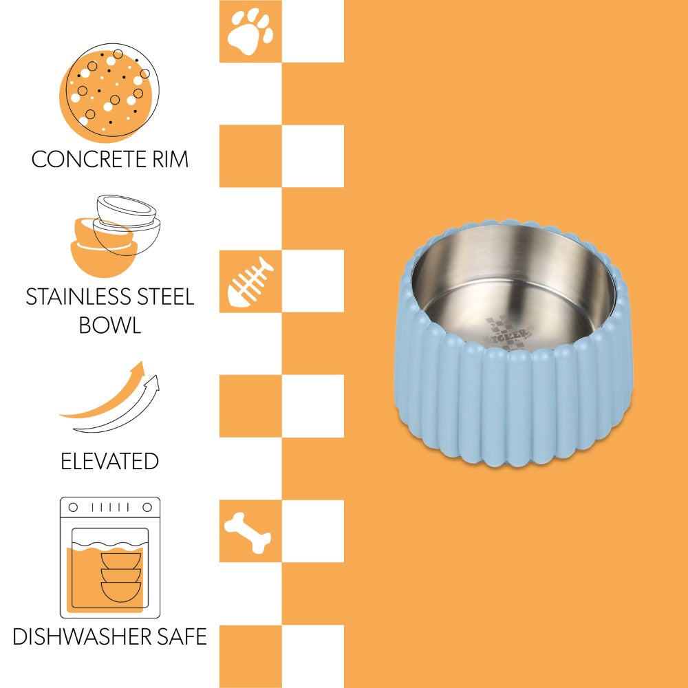 RiverTail Ridge Small/Medium Slanted Concrete and Stainless Steel Bowl 16oz (2 Cups) Pet Feeder