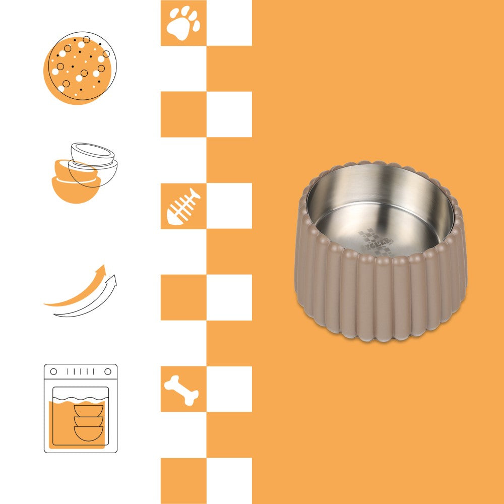 RiverTail Ridge Small/Medium Slanted Concrete and Stainless Steel Bowl 16oz (2 Cups) Pet Feeder